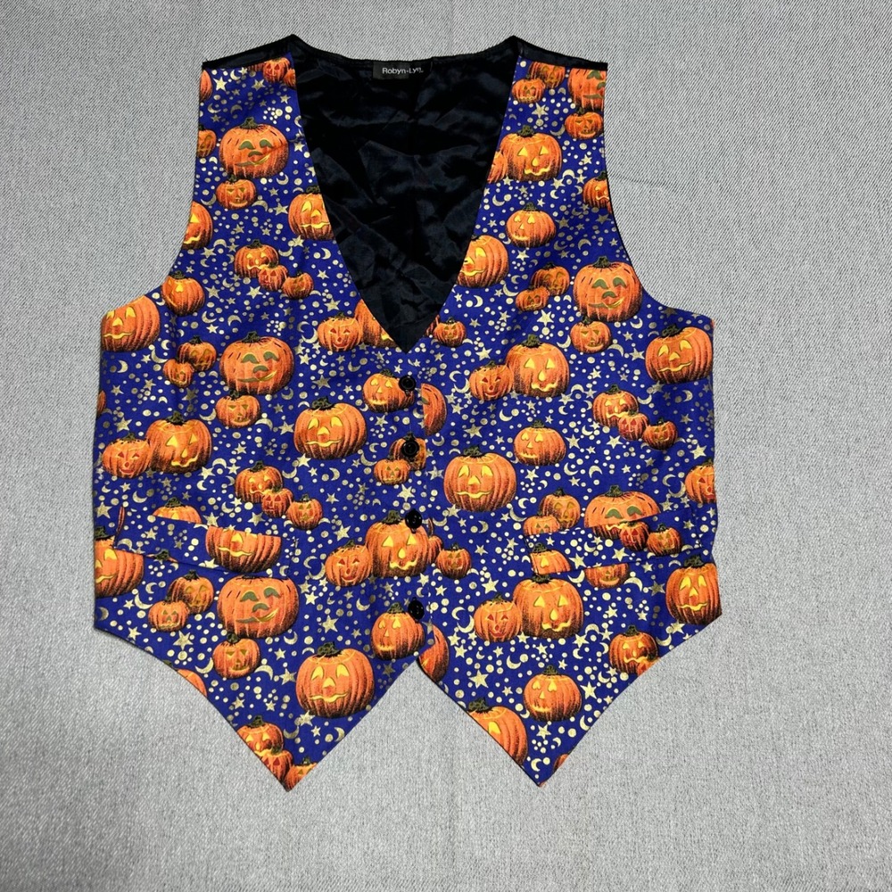 Vintage Robyn-Lyn Women Halloween Pumpkin Star Moon Vest L Holiday Grandmacore